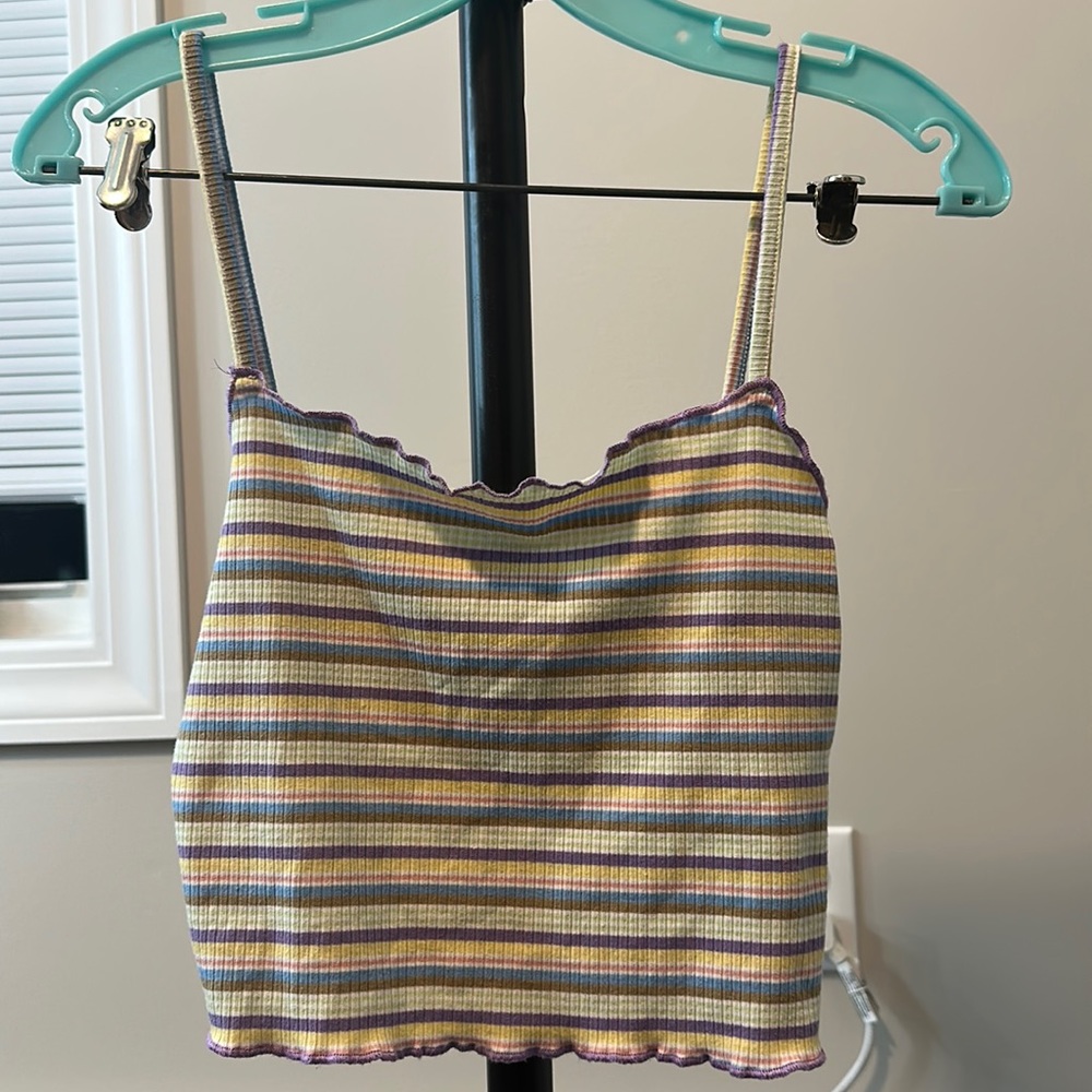 Purple yellow blue and green striped tank top